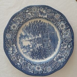 Vintage Liberty dependence Hall transferware ironstone blue and white 10" plate